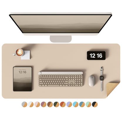 YSAGi Double-Sided Desk Pad, 31.5"x15.7"Leather Desk Mat, Eco Cork Desk Pad Protector,Large Mouse Pad,Waterproof Desk Blotter for Office/Home(Coffee)