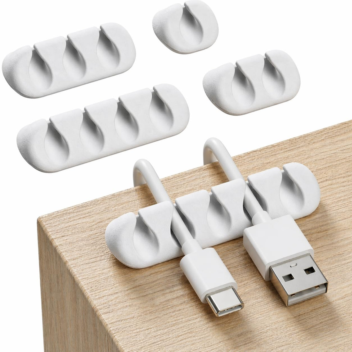 Cord Organizer for Desk, Nightstand Cable Holder, 5 Pack, Multislot, White