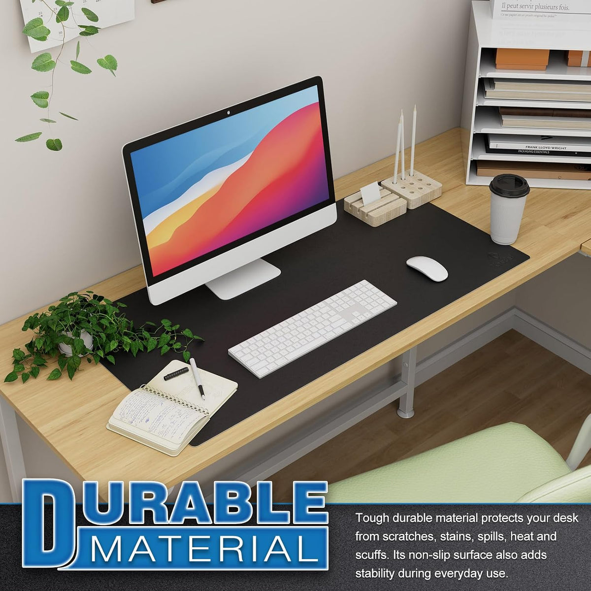 K KNODEL Large Office Desk Mat, Leather Mouse Pad (31.5"x15.7", Black)