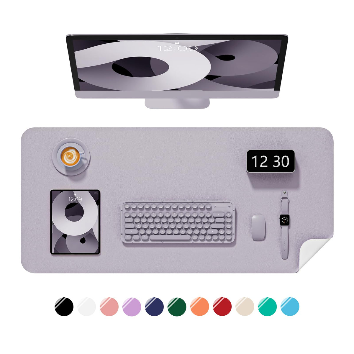 Desk Pad, 30" x 14" PU Leather Non-Slip Desk Mat Large Mouse Pad for Desktop, Waterproof Laptop Computer Writing Mat for Office, Home, Work, Gaming, Ivory White