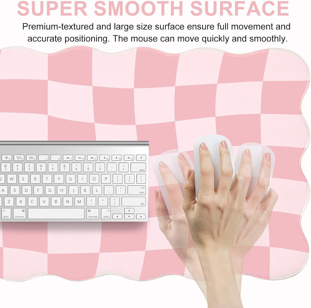 L-SPOUTTO Pink Mouse Pad,Geometric Desk Mat XXL Large Scalloped Gaming Mousepad,35.4x15.7in Non-Slip Rubber Base Keyboard Pad Waterproof Desktop Mat for Laptop Computer Game Home Office-Checkered