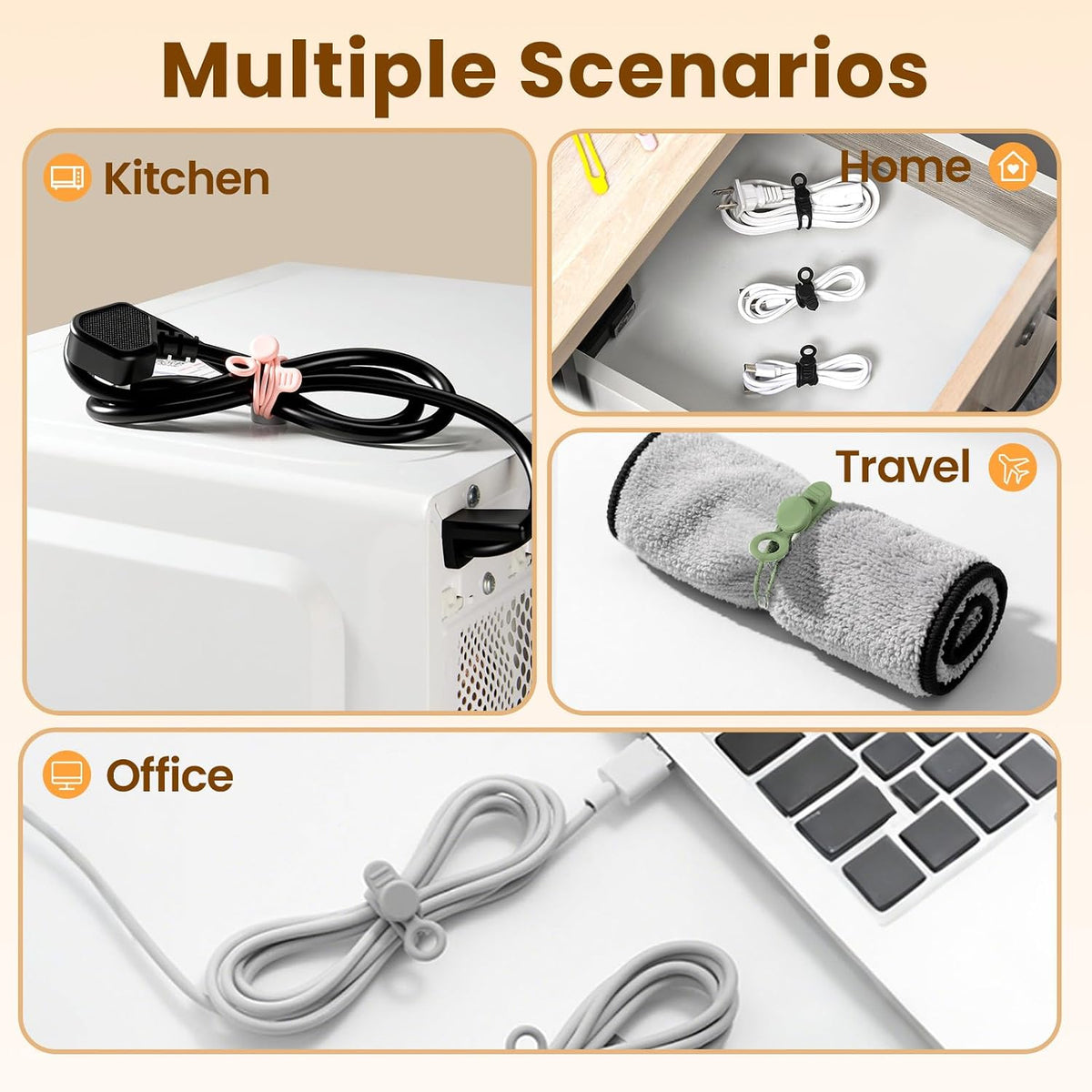 30 Pcs Silicone Cable Ties, Reusable Data Cable Organizer for Home Office