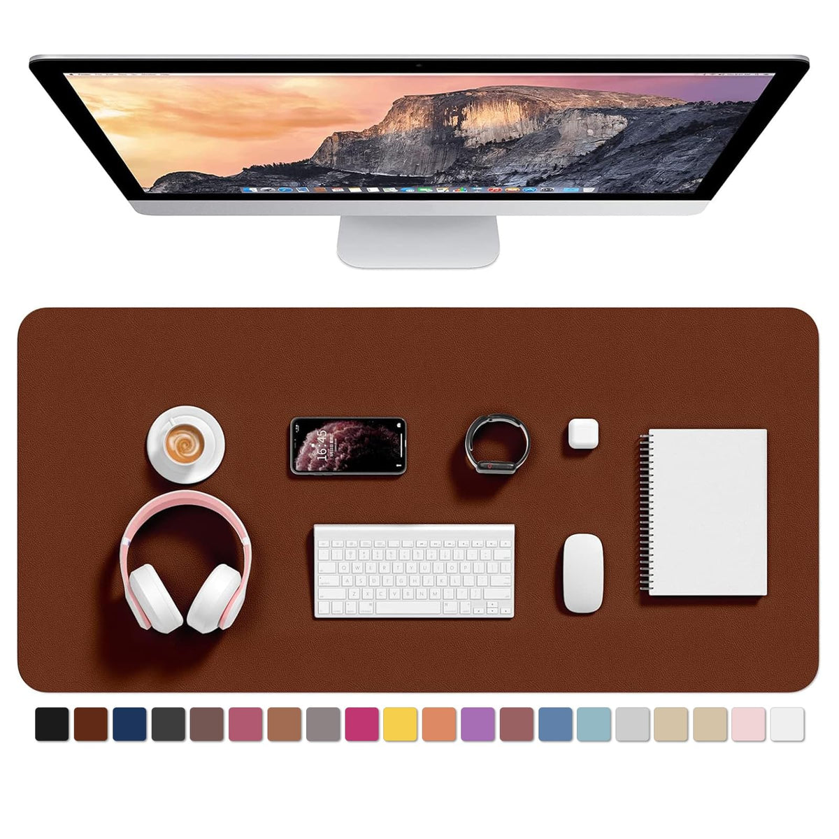 Hsurbtra Desk Pad, 30" x 14" PU Leather Desk Mat, XL Extended Mouse Pad, Waterproof Desktop Blotter Protector, Non-Slip Ultra Thin Large Laptop Keyboard Writing Mat for Office Home, Pink
