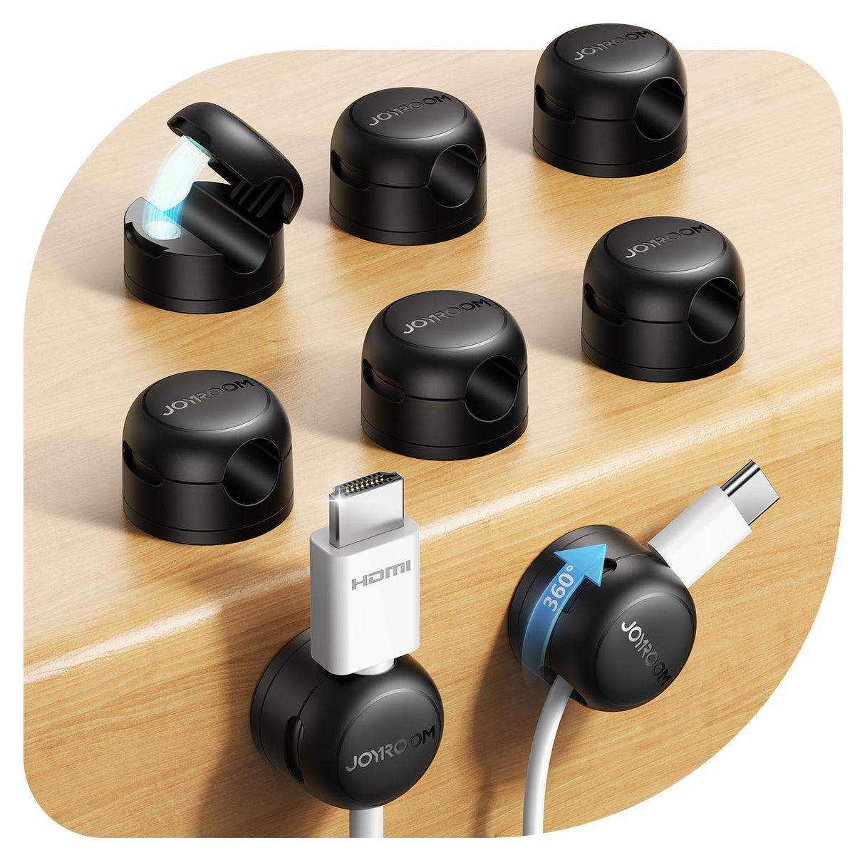 JOYROOM 8 Pack Magnetic Cable Clips, 360° Swivel Cord Organizer Wire Holder