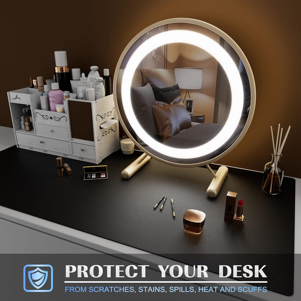 K KNODEL Large Office Desk Mat, Leather Mouse Pad (31.5"x15.7", Black)