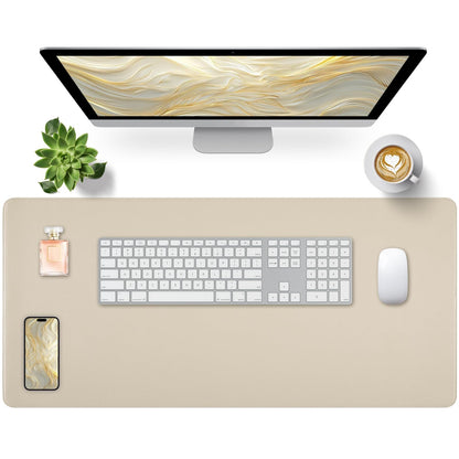 Leather Desk Pad, Mouse Pad, Non-Slip Desk Protector Mat, Leather Desk Blotter, Computer Desk Pad, Waterproof Desk Mat for Office Home Decor - Beige (31.5×15.7 Inches)