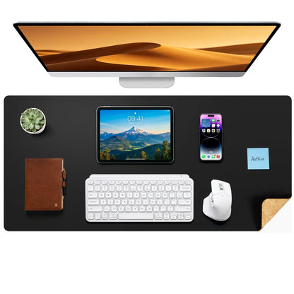 Aothia Double-Sided Desk Pad, 35.4" x 15.7"Leather Desk Mat, Eco Cork Desk Pad Protector,Large Mouse Pad,Waterproof Desk Blotter for Office/Home(Brown)