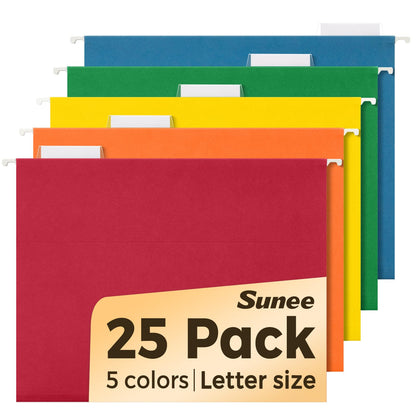 SUNEE 25 Count Hanging File Folders, Pastel Colors, Hanging File Folders Letter Size, Hanging Folders with 1/5-cut Tabs, Designed for Bulky Files, Filing Cabinets, Medical Charts