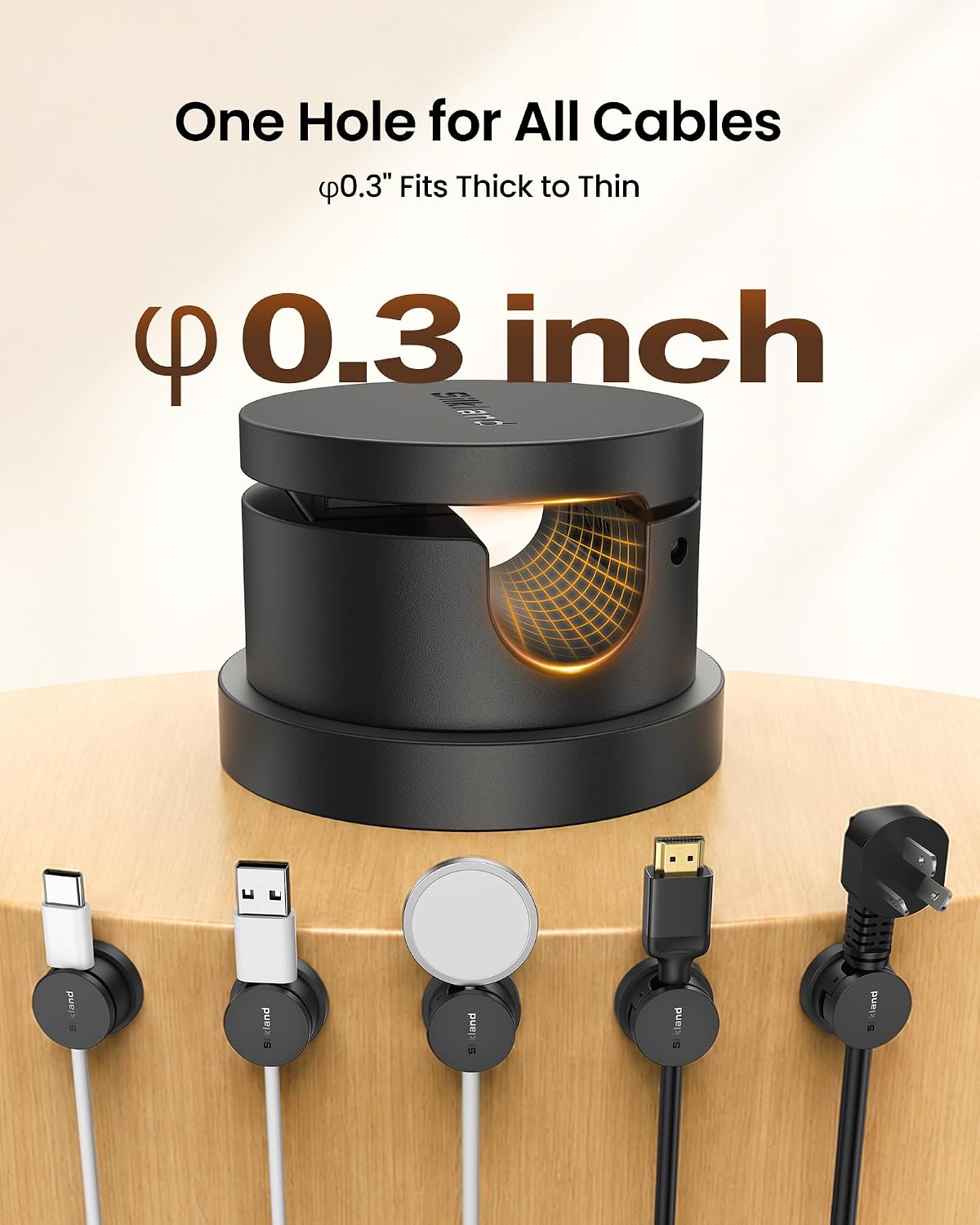 Silkland 6 Pack Snap-Lock Cable Clips, Rotatable Cord Holder for Nightstand