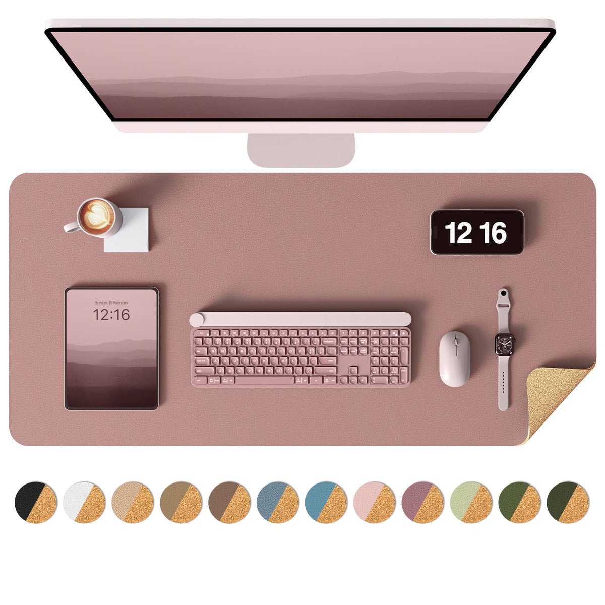 YSAGi Double-Sided Desk Pad, 31.5"x15.7"Leather Desk Mat, Eco Cork Desk Pad Protector,Large Mouse Pad,Waterproof Desk Blotter for Office/Home(Coffee)