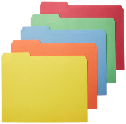 Amazon Basics Sturdy File Folders with Reinforced Tabs for Filing and Organization, 1/3-Cut Tab, Assorted Positions, Letter Size, 8.5x11 inches, Manila, 100-Pack