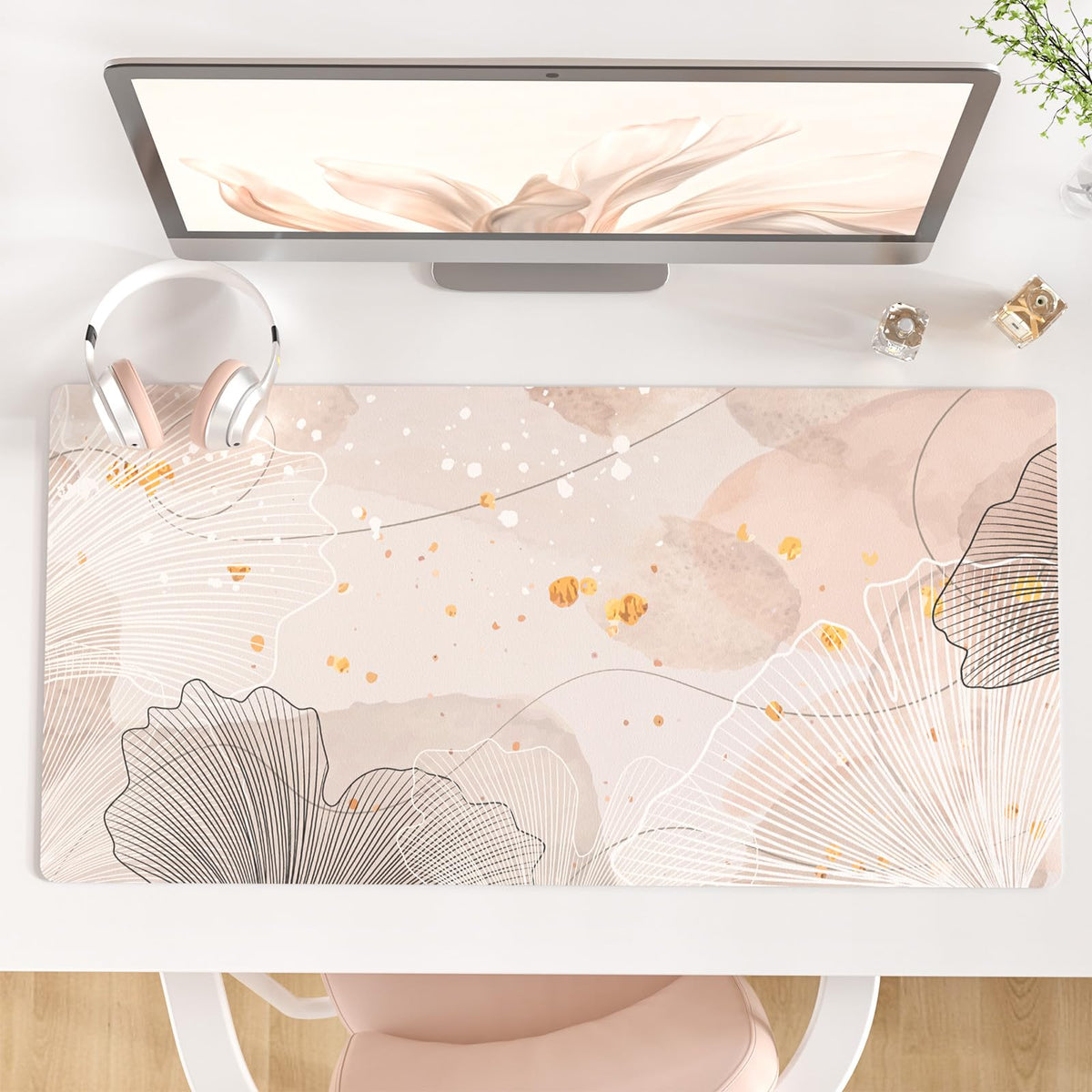 QIYI PU Leather Large Mouse Pad, Waterproof Desk Mat, 31.5" x 15.7", Peony