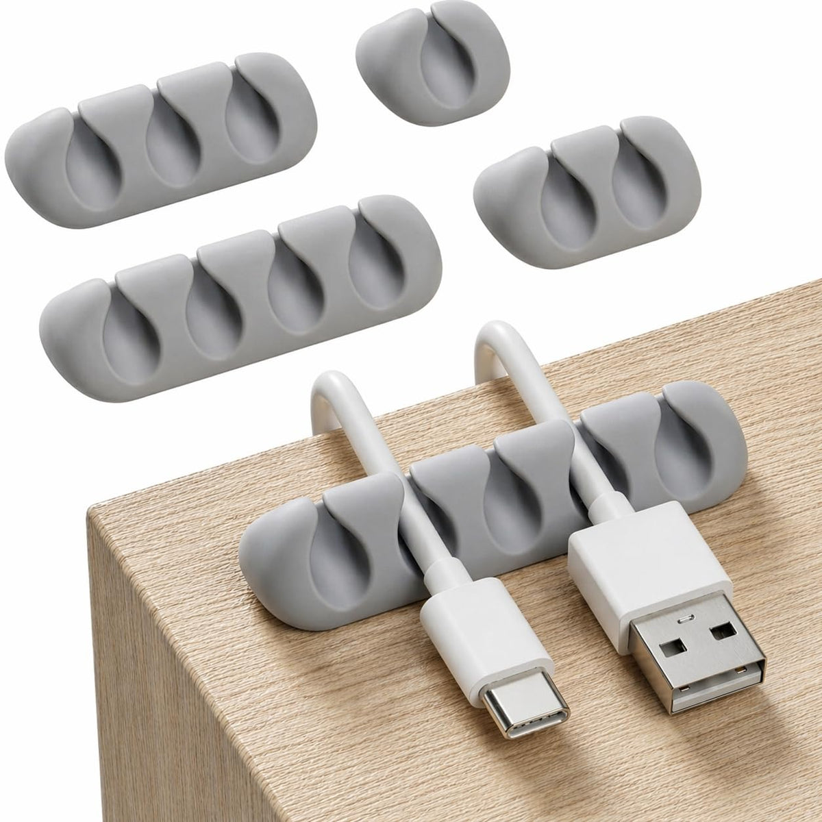 Cord Organizer for Desk, Nightstand Cable Holder, 5 Pack, Multislot, White