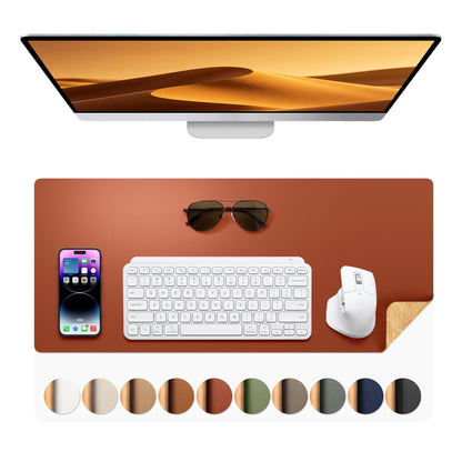 Aothia Double-Sided Desk Pad, 35.4" x 15.7"Leather Desk Mat, Eco Cork Desk Pad Protector,Large Mouse Pad,Waterproof Desk Blotter for Office/Home(Brown)