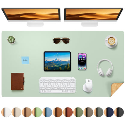 Aothia Double-Sided Desk Pad, 35.4" x 15.7"Leather Desk Mat, Eco Cork Desk Pad Protector,Large Mouse Pad,Waterproof Desk Blotter for Office/Home(Brown)