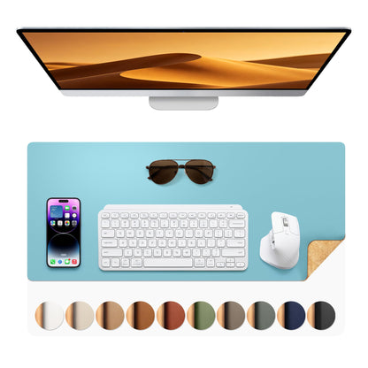 Aothia Double-Sided Desk Pad, 35.4" x 15.7"Leather Desk Mat, Eco Cork Desk Pad Protector,Large Mouse Pad,Waterproof Desk Blotter for Office/Home(Brown)