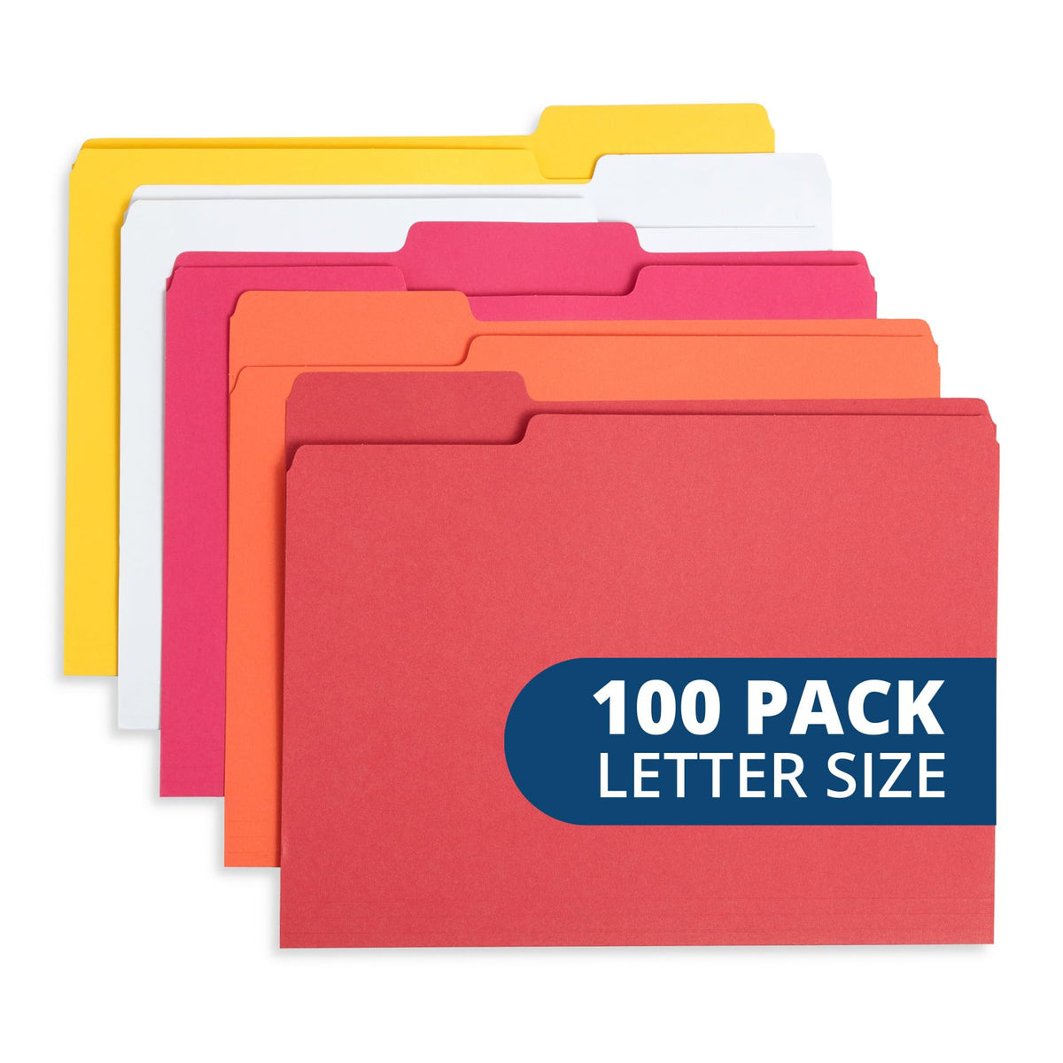 Blue Summit Supplies 100 File Folders, Letter Size, 1/3 Cut Tab, Red