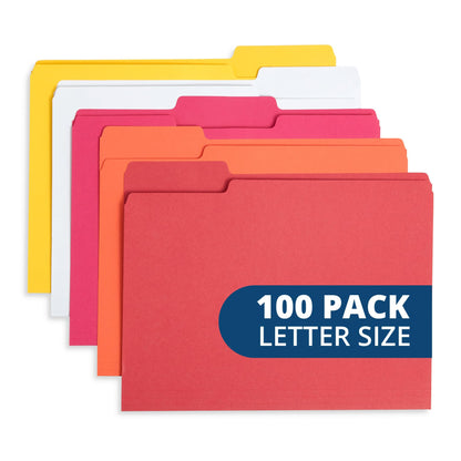 Blue Summit Supplies 100 File Folders, Letter Size, 1/3 Cut Tab, Red