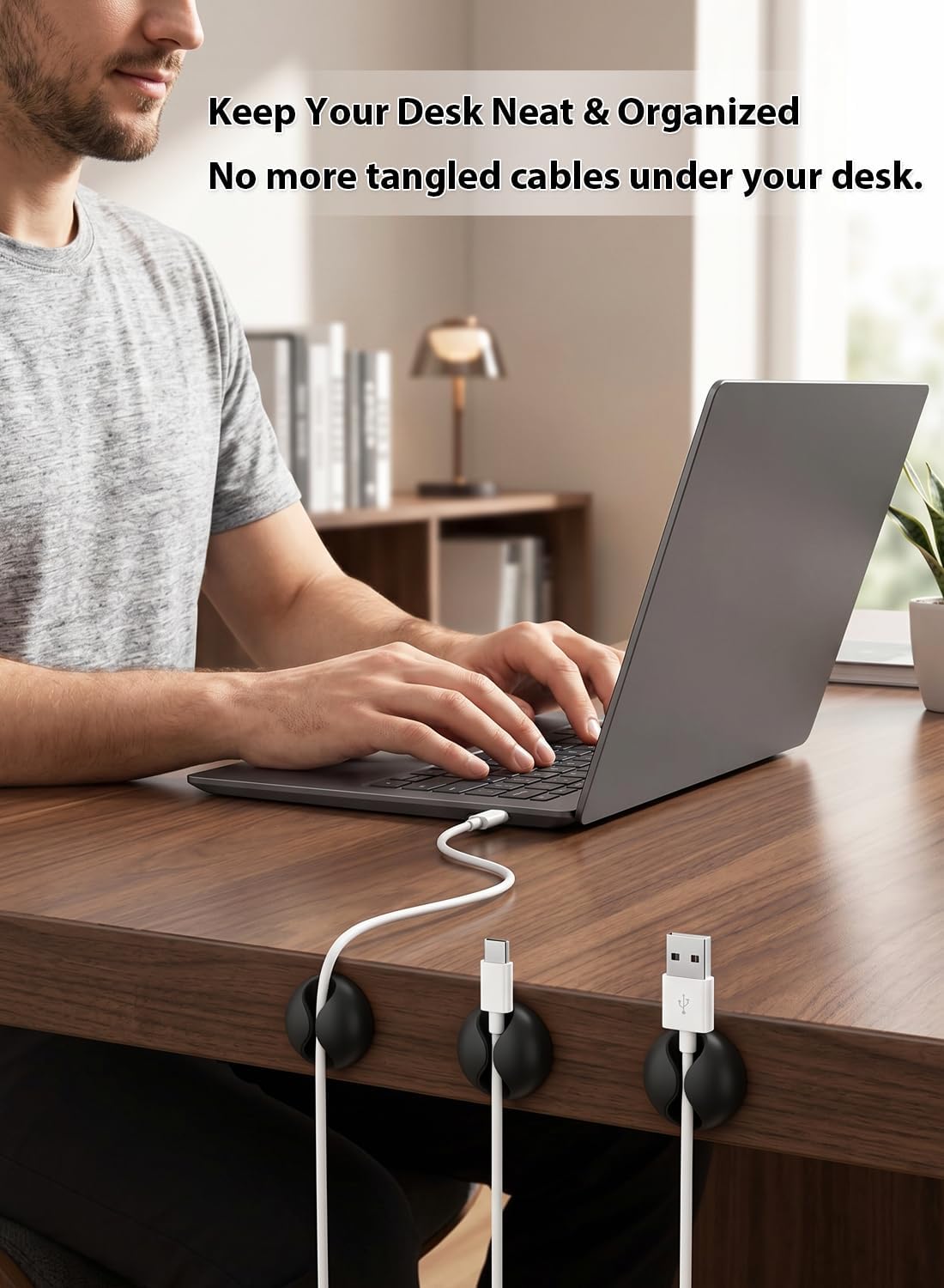 Shintop 6pcs Cord Holder for Nightstand, Self-Adhesive Cable Clips