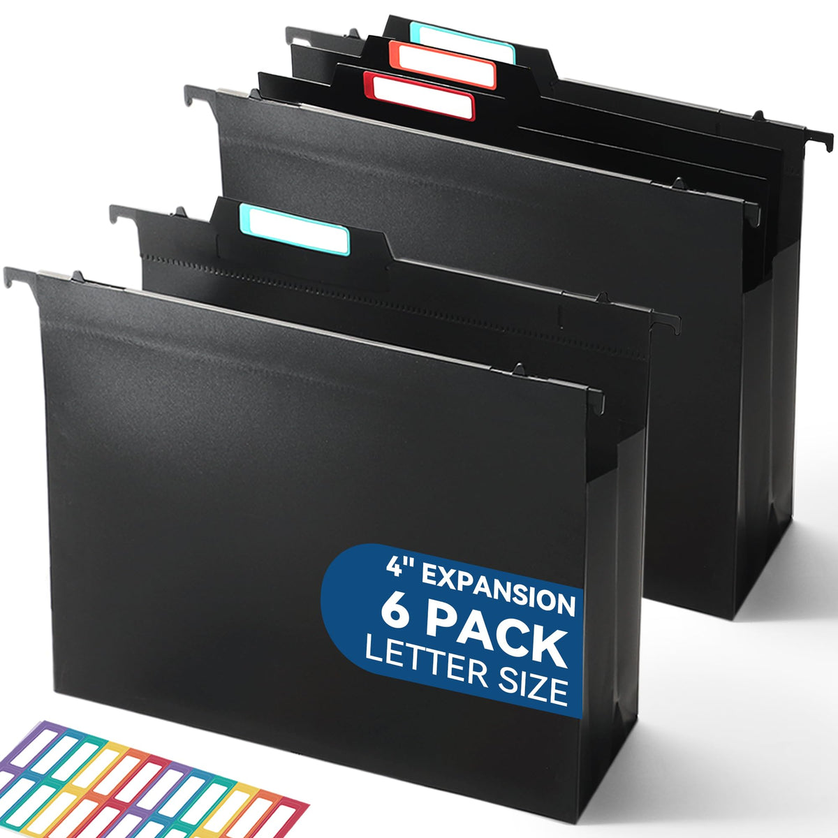 SortRax Plastic Hanging File Folders, 4" Expansion for Bulky Files, Black