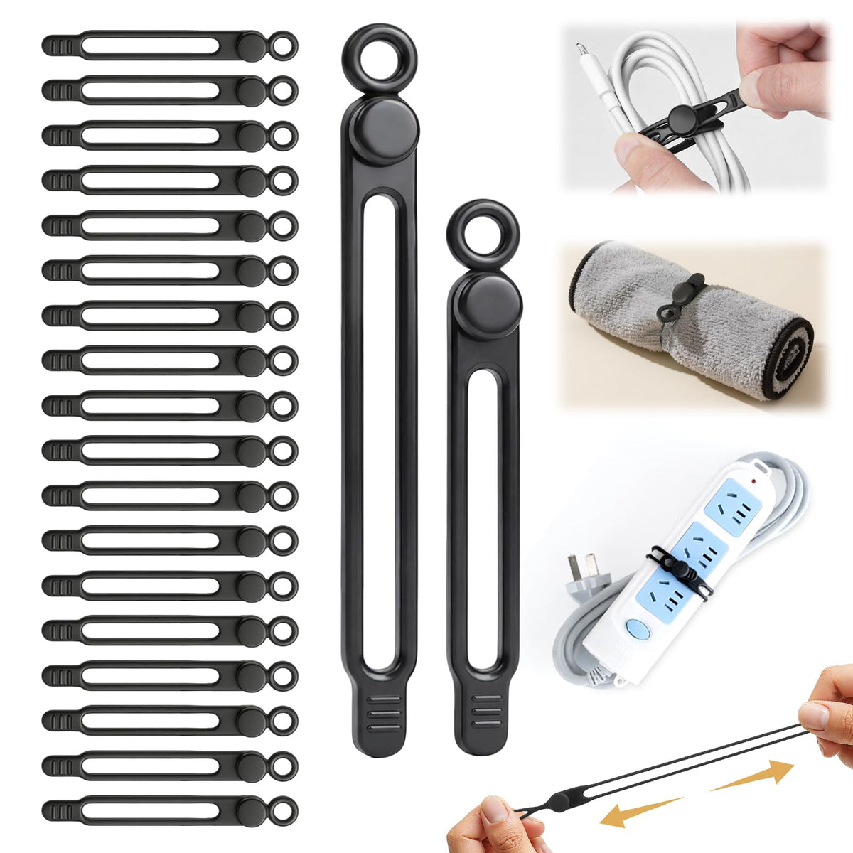 30 Pcs Silicone Cable Ties, Reusable Data Cable Organizer for Home Office