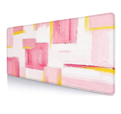 Large Mouse Pad Mousepad, Pink Flowers in a Blue Desk Mats for Desktop, Watercolor Beautiful Floral Laptop Computer Desk Pad, Non-Slip Rubber Base Desktop Mat, 31.5 x 11.8 inches