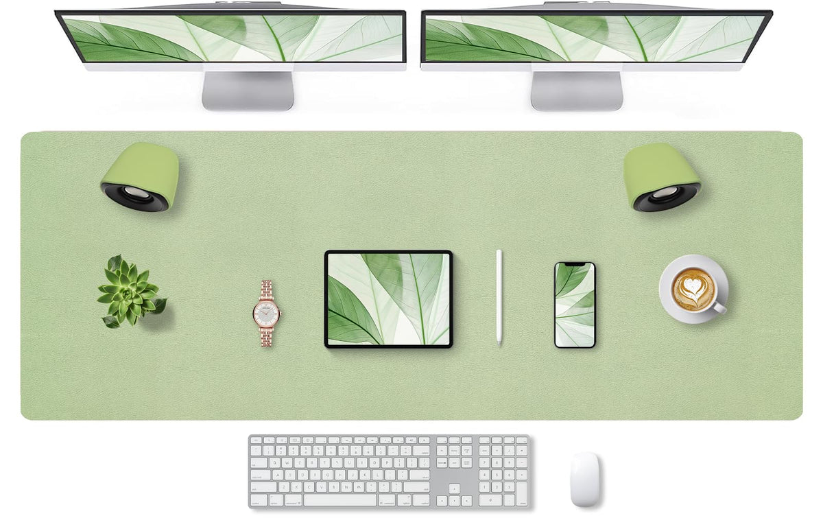 Leather Desk Pad, Mouse Pad, Non-Slip Desk Protector Mat, Leather Desk Blotter, Computer Desk Pad, Waterproof Desk Mat for Office Home Decor - Beige (31.5×15.7 Inches)