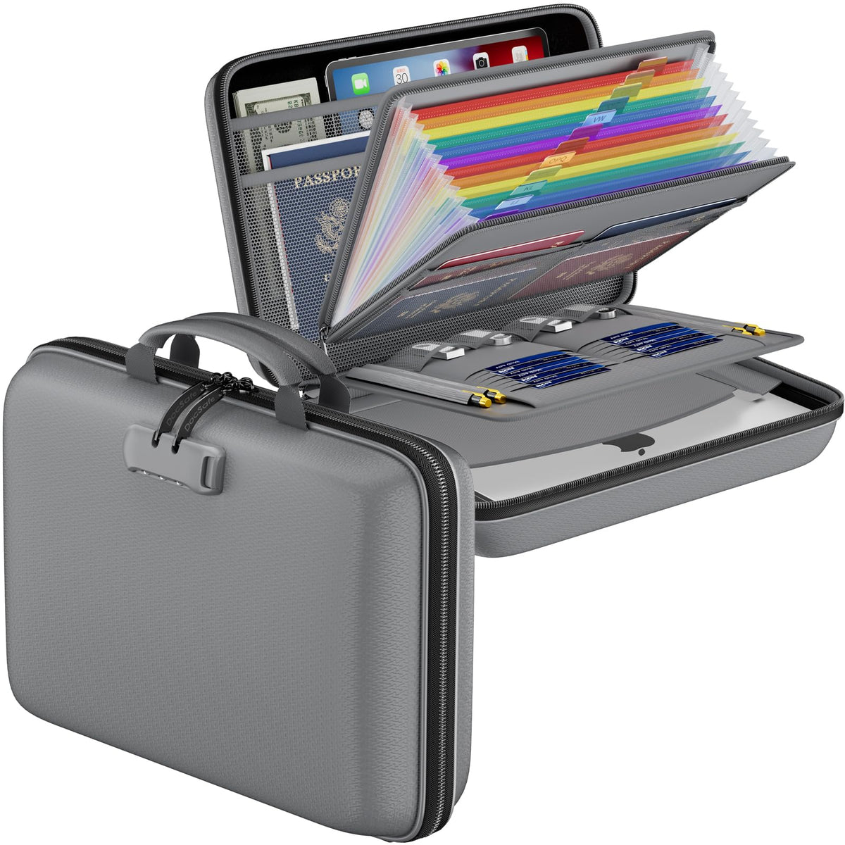 DocSafe Fireproof File Organizer with Lock, Hard-Shell Case Fireproof Document Box with 13 Pocket Accordion File Folder, Portable Home Office Travel Safe Storage for Important Documents Laptop Black