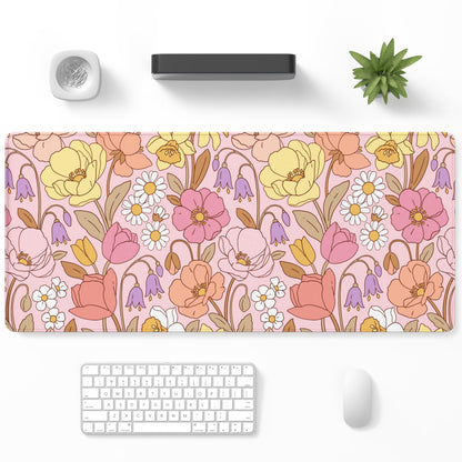 Desk Mat, Large Gaming Mouse Pad, 32" x 12", Boho Retro Floral