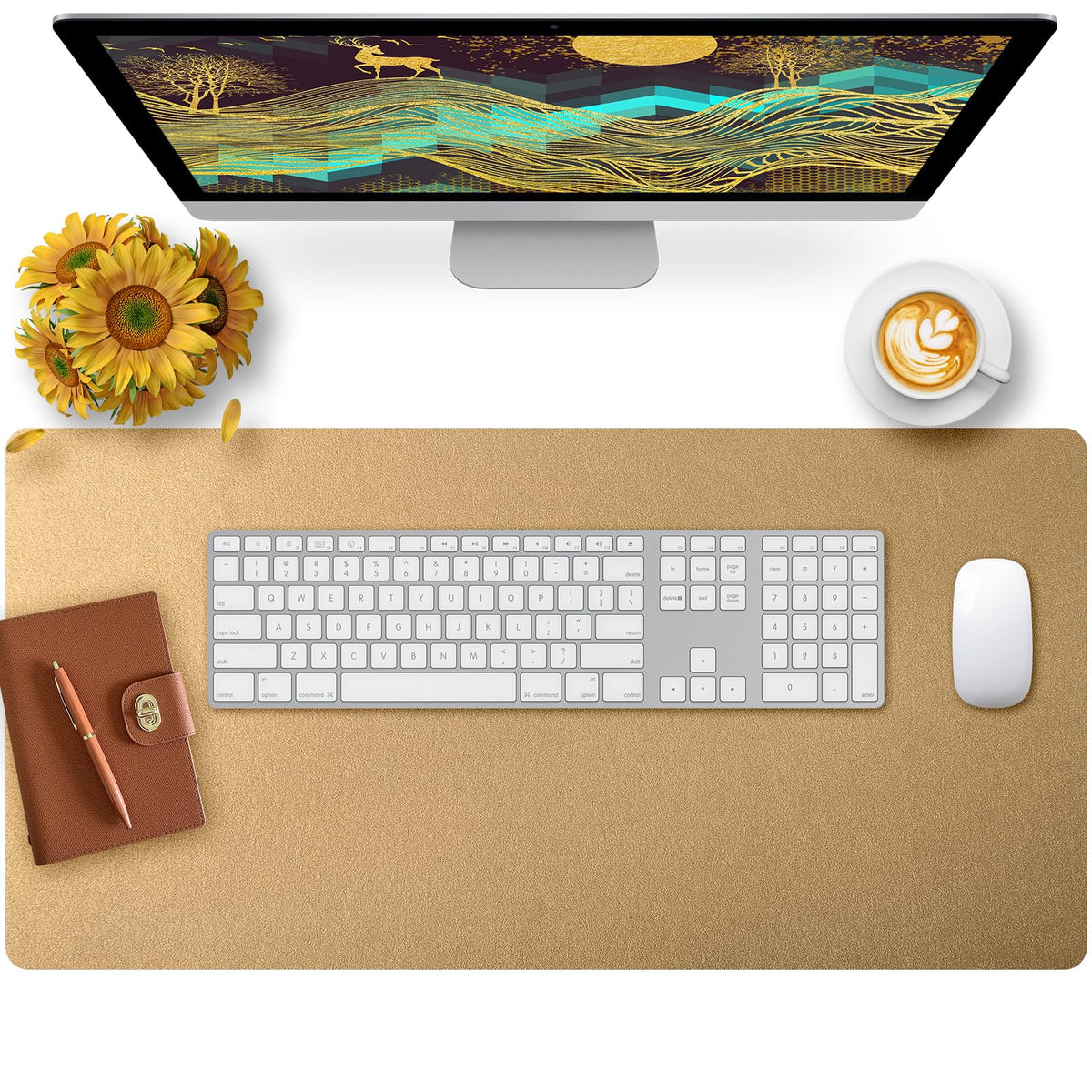 Leather Desk Pad, Mouse Pad, Non-Slip Desk Protector Mat, Leather Desk Blotter, Computer Desk Pad, Waterproof Desk Mat for Office Home Decor - Beige (31.5×15.7 Inches)