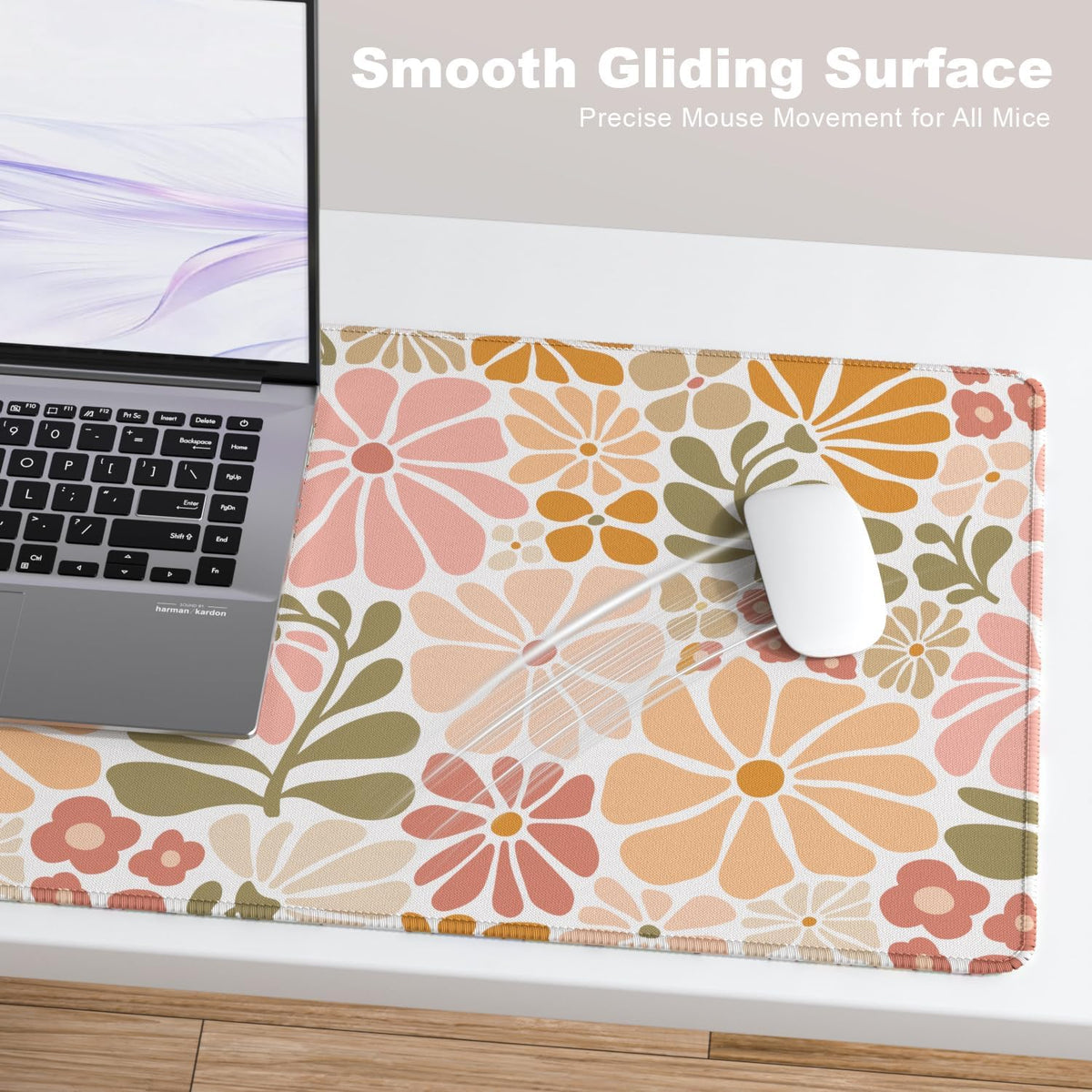 Desk Mat, Large Gaming Mouse Pad, 32" x 12", Boho Retro Floral