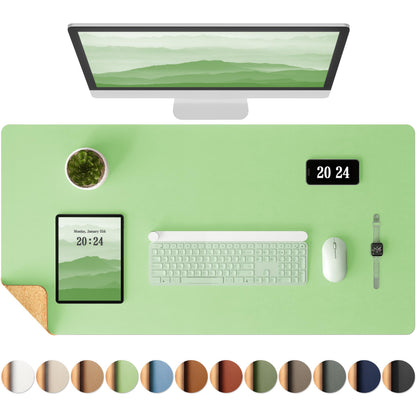Aothia Double-Sided Desk Pad, 35.4" x 15.7"Leather Desk Mat, Eco Cork Desk Pad Protector,Large Mouse Pad,Waterproof Desk Blotter for Office/Home(Brown)