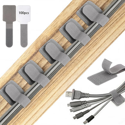 100 Pcs Cable Management Under Desk, Hook and Loop Cable Straps, Black