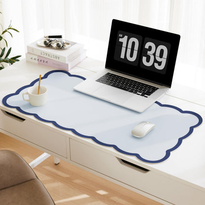 Scalloped Desk Mat, 31.5" x 15.7" Large Cute Aesthetic Desk Accessories, PU Leather Computer Laptop Desk Mouse Keyboard Pad, Desk Writing Mat for Vanity/Work/Home Decor (Pink, 31.5" x 15.7")