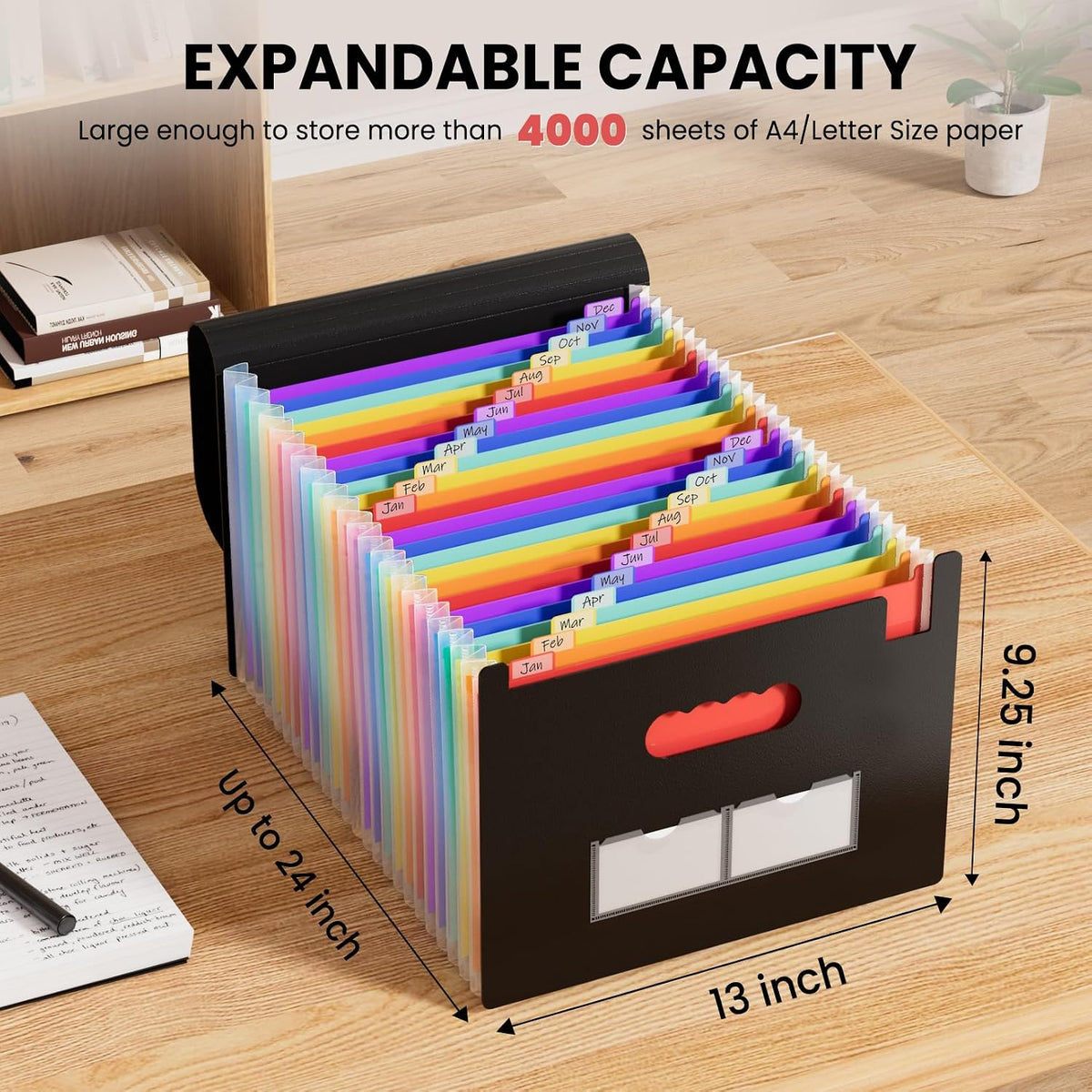 Sooez 24 Pockets Expanding File Folder, Accordion File Organizer, Letter/A4