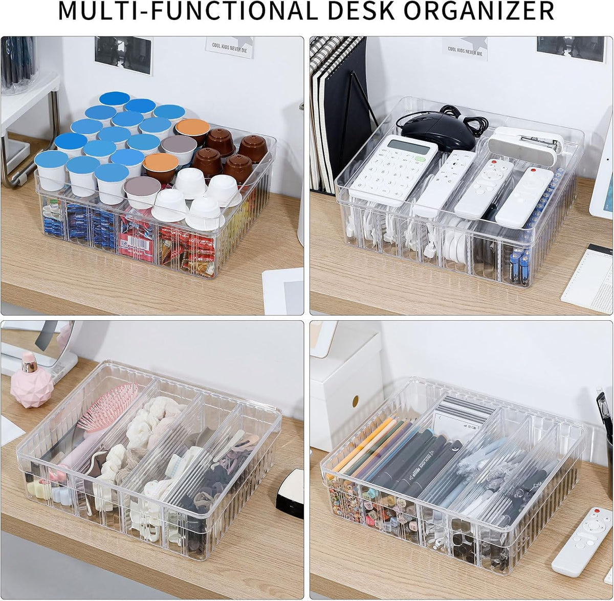 Large Cord Storage Box with Lid, Clear, Wire Ties Included