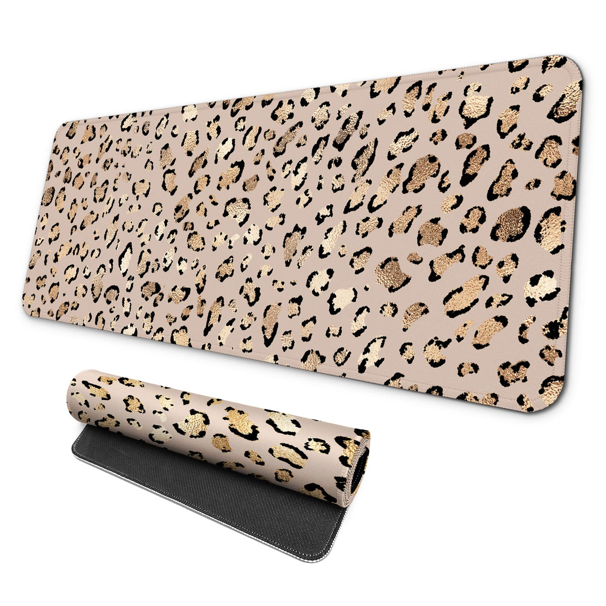 MAY FLOWER Gaming Mouse pad, Large Laptop Mousepad, Full Keyboard Mat, Long Computer Mouse Mat for Home and Office, Anti-Slip Rubber Base, 31.5 x 11.8 Inches (Leopard Print)