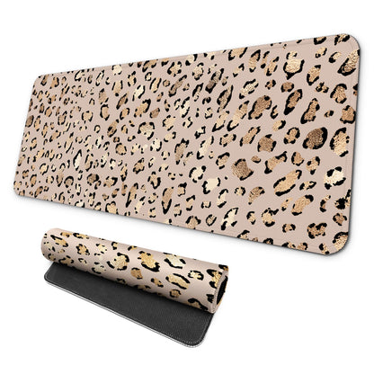MAY FLOWER Gaming Mouse pad, Large Laptop Mousepad, Full Keyboard Mat, Long Computer Mouse Mat for Home and Office, Anti-Slip Rubber Base, 31.5 x 11.8 Inches (Leopard Print)