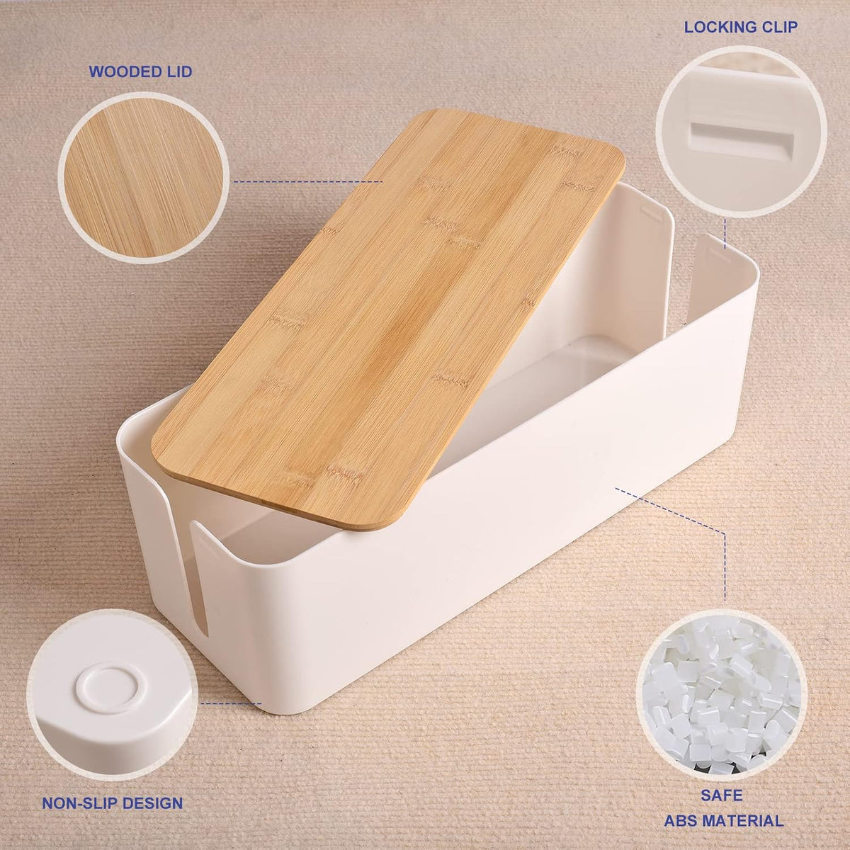 Tuwechen Cable Management Box, Wooden Style Large Cord Organizer Box