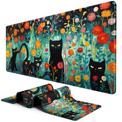 BOSOBO Extended Gaming Desk Mat, XXL Full Cover 31.5 x 11.8 Inches, Black Leopard Print