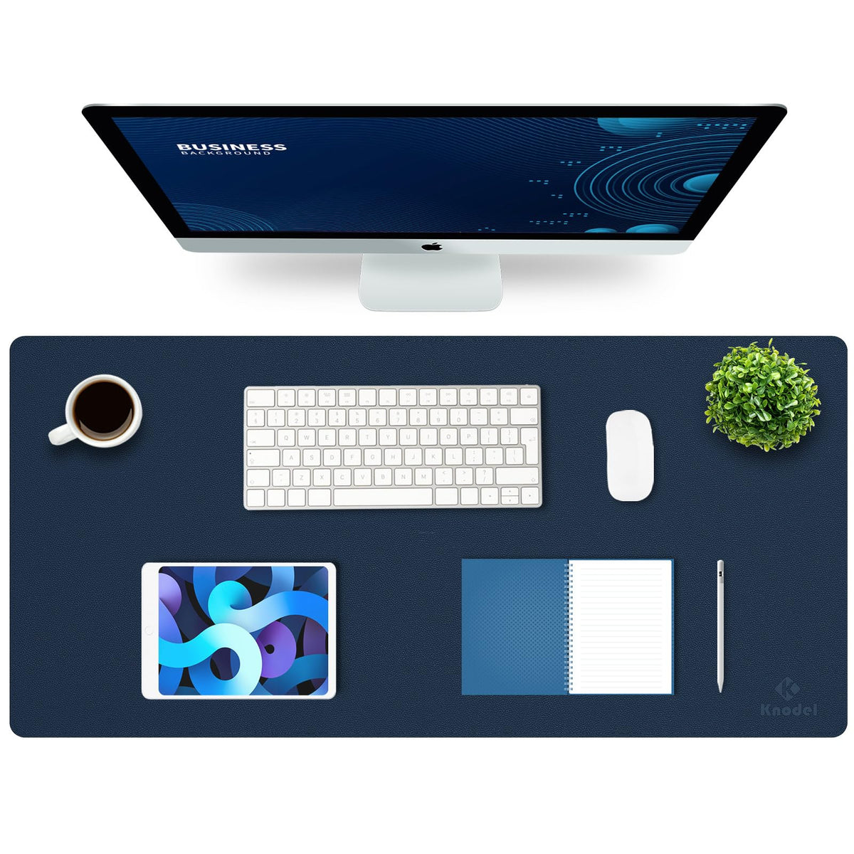 K KNODEL Large Office Desk Mat, Leather Mouse Pad (31.5"x15.7", Black)