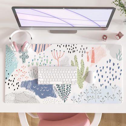 Faux Leather Large Mouse Pad, Office Desk Mat, 31.5"x15.7", Pink Floral