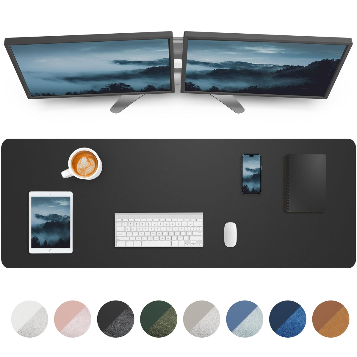 Leather Desk Pad Blotter,Mouse Pad,Office Desk Mat, Non-Slip PU Leather Desk mat,Large Desk mat,Waterproof Keyboard mat for Office/Home/Decor (Black,35" x 17")