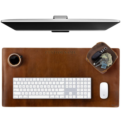 Elizo Real Leather Desk Mat Set (32x16) Large Desk Cover Desk Blotter Protector Computer Gaming Mouse Pad Table Laptop Office Desktop Accessories - Antique