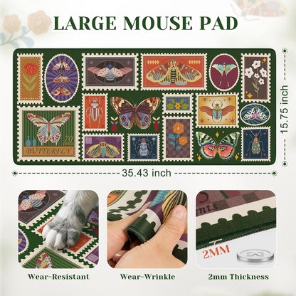 iCasso Vintage Desk Cover Mat, XXL Large Butterfly Mouse Pad, Olive Green