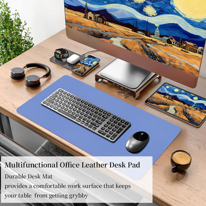 Bloss Blue Leather Desk Mat Protector,Leather Mouse Pad,Laptop Protector Desks Mat,Office Desks Mats,Keyboard Desks Mats,Computer Mat,Dual-Side Waterproof Desk Writing Pad for Office/Home.23.6"x 13.8"