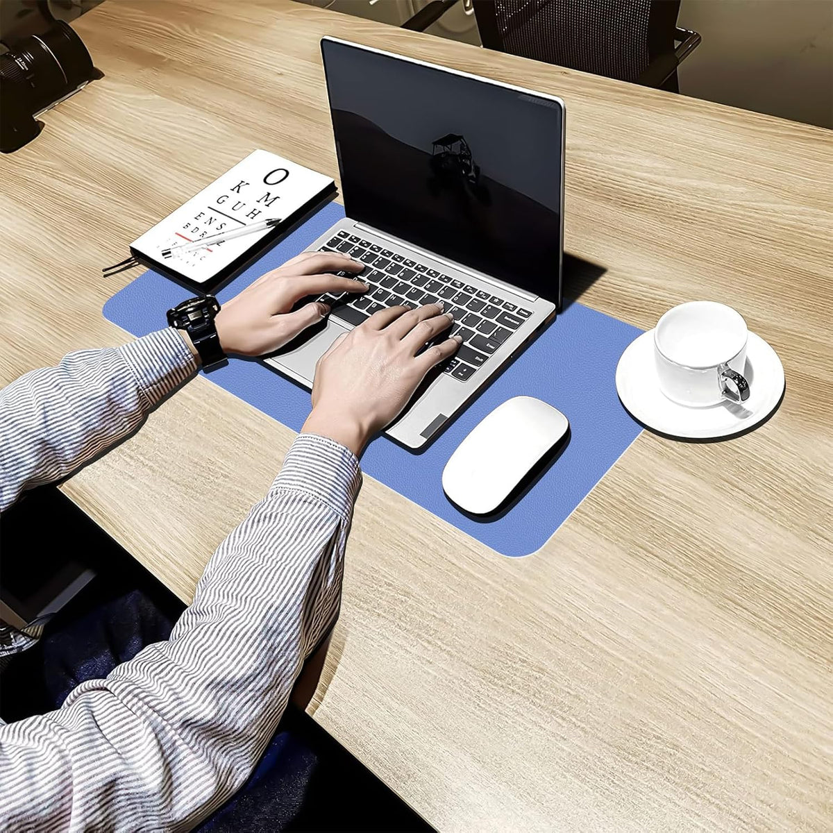 Bloss Blue Leather Desk Mat Protector,Leather Mouse Pad,Laptop Protector Desks Mat,Office Desks Mats,Keyboard Desks Mats,Computer Mat,Dual-Side Waterproof Desk Writing Pad for Office/Home.23.6"x 13.8"
