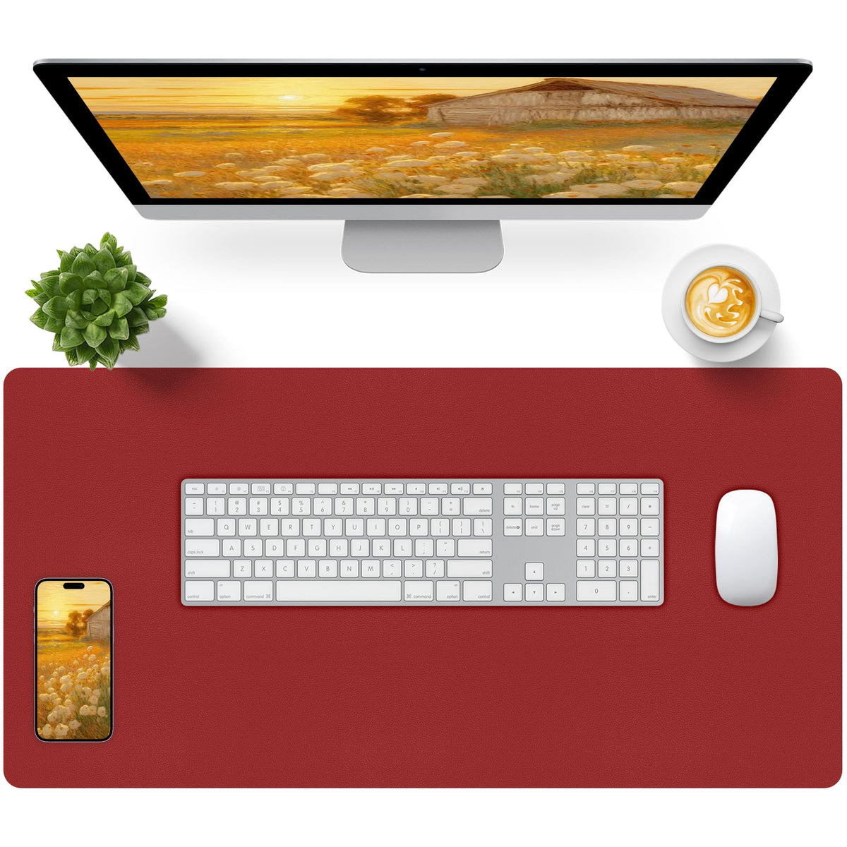 Leather Desk Pad, Mouse Pad, Non-Slip Desk Protector Mat, Leather Desk Blotter, Computer Desk Pad, Waterproof Desk Mat for Office Home Decor - Beige (31.5×15.7 Inches)