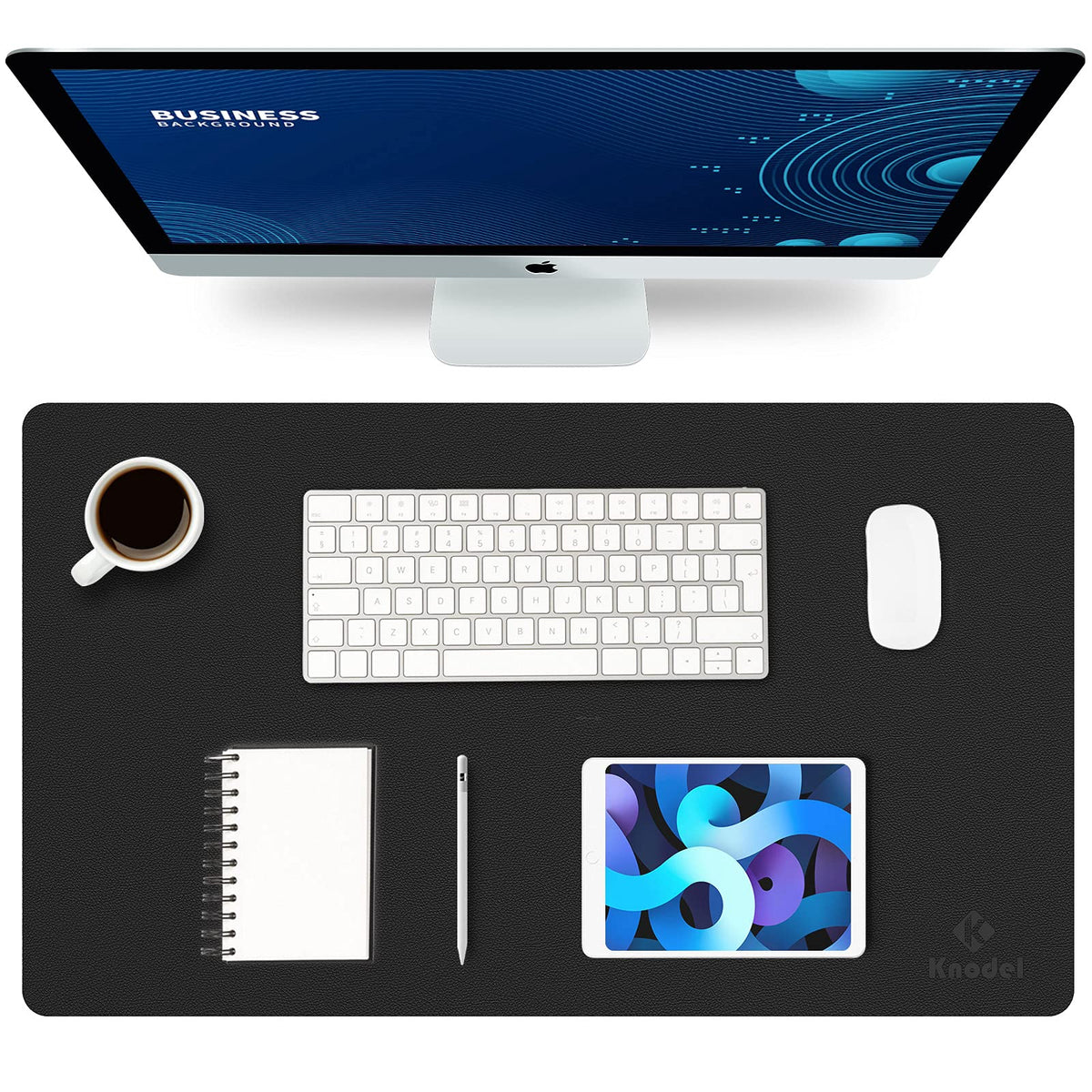 K KNODEL Large Office Desk Mat, Leather Mouse Pad (31.5"x15.7", Black)