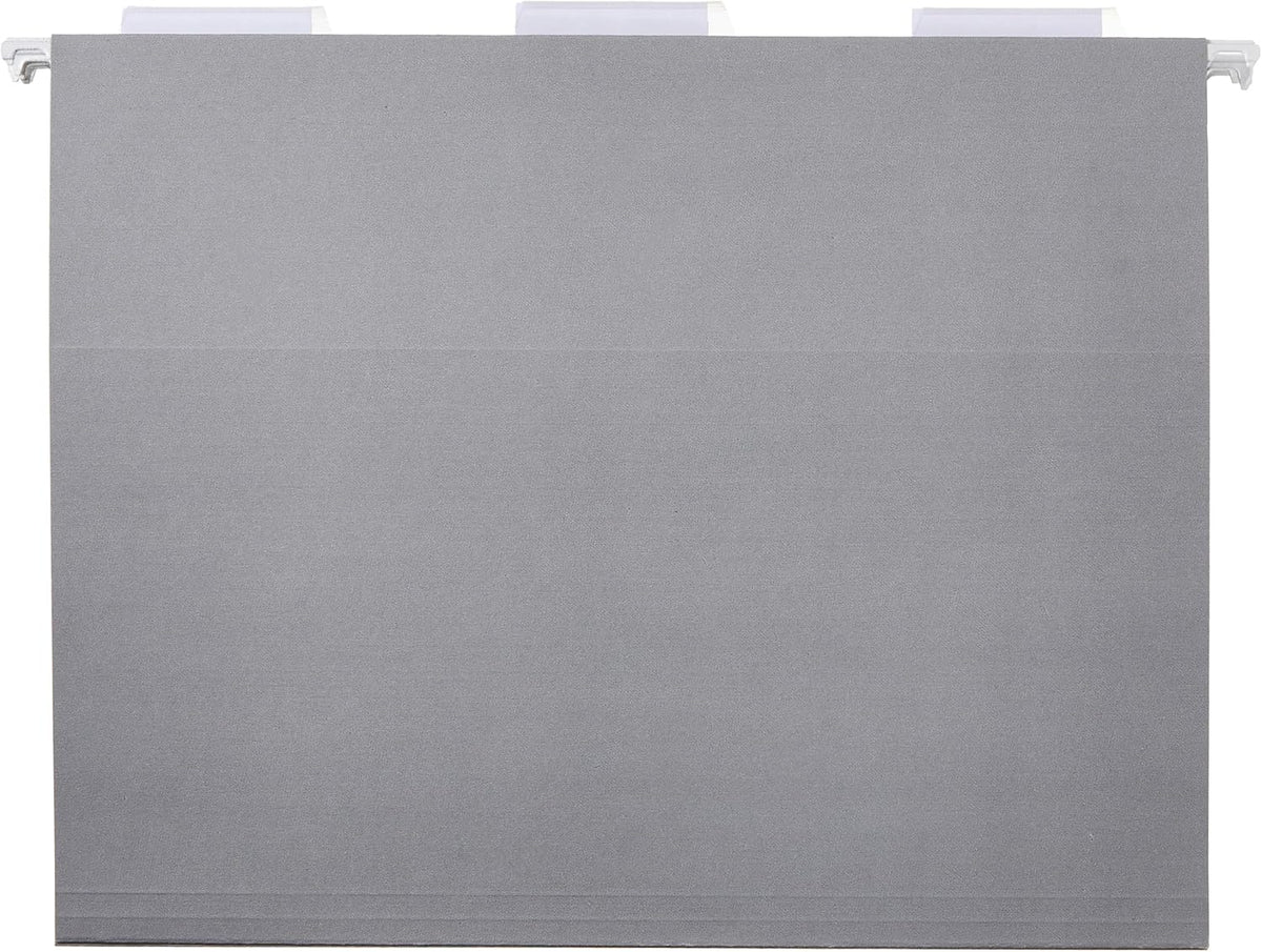 Amazon Basics Hanging File Folders with Adjustable Tabs for Document Organization, Letter Size, Gray, 25-Pack